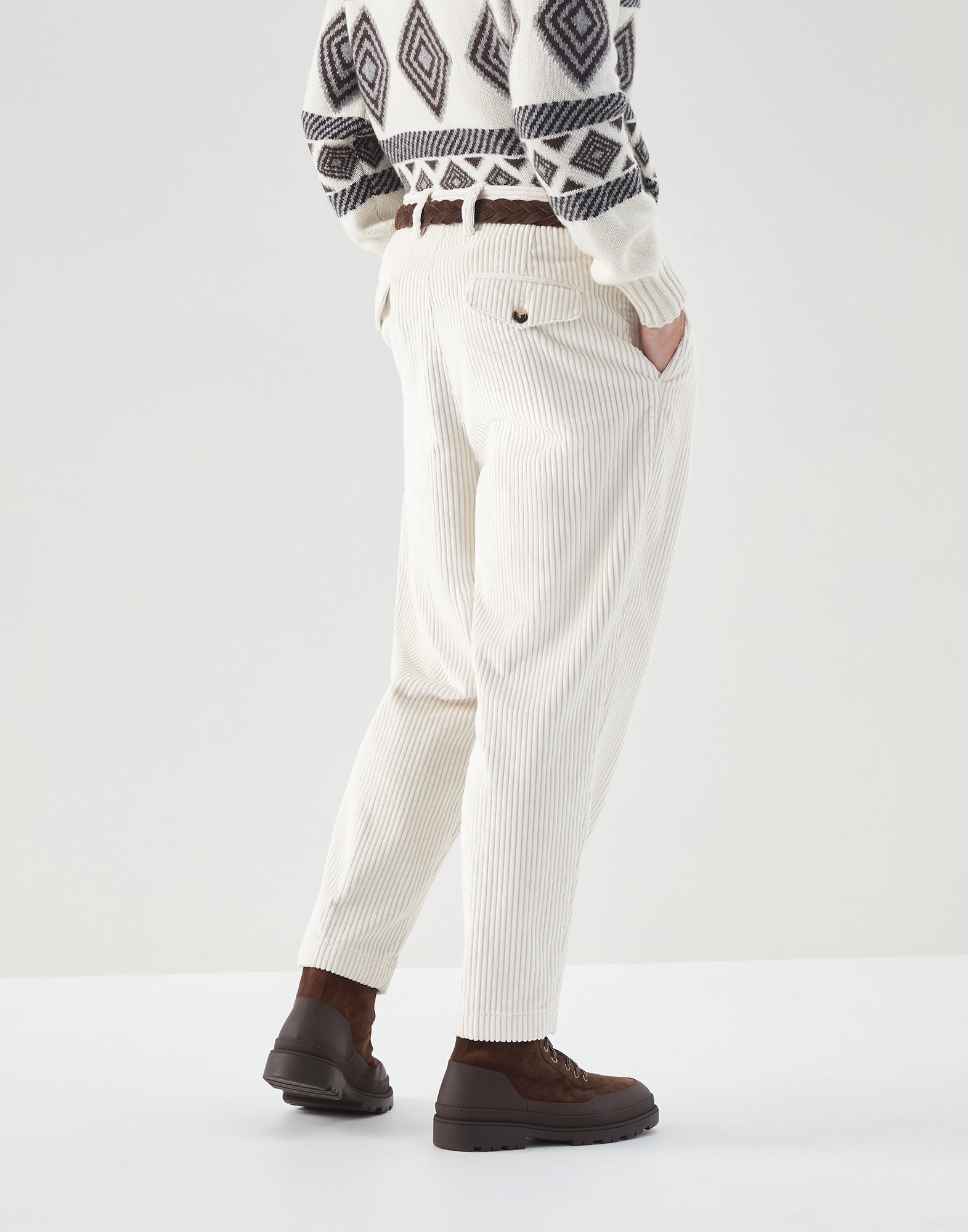 Cotton wide wale corduroy relaxed fit trousers with box pleats - 2