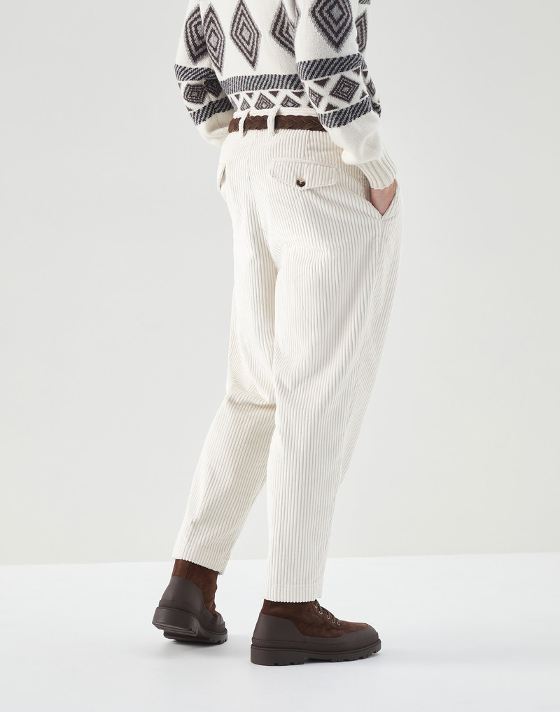 Brunello Cucinelli Cotton wide wale corduroy relaxed fit trousers with box pleats outlook