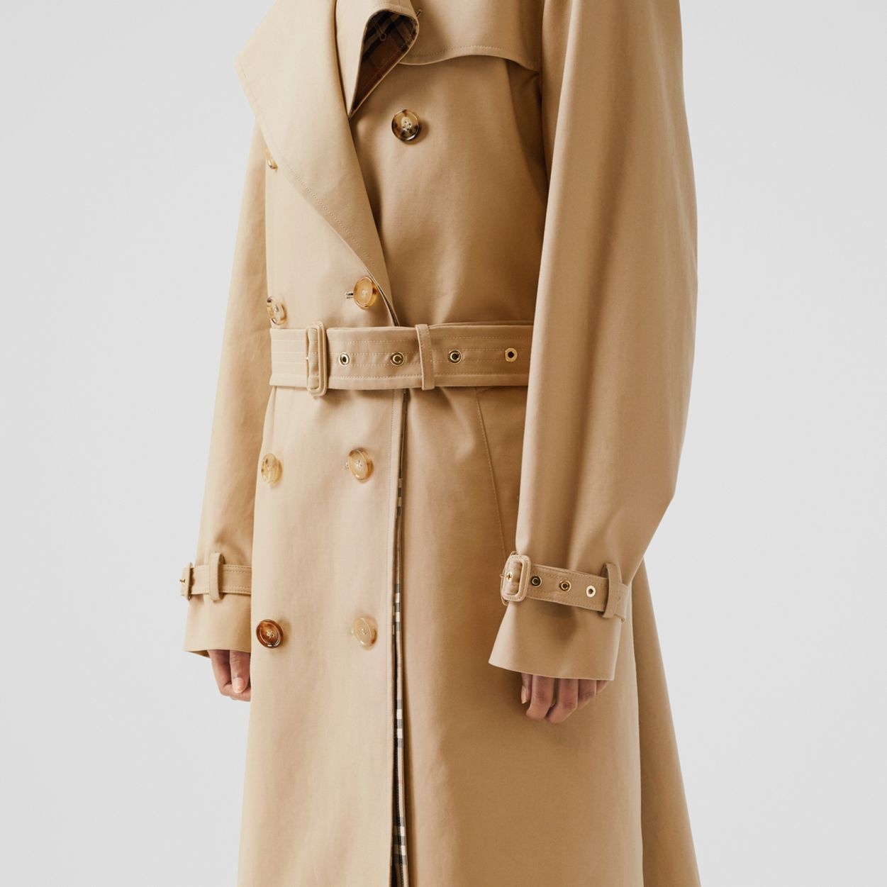 Check Panel Gabardine Loop-back Trench Coat - 7