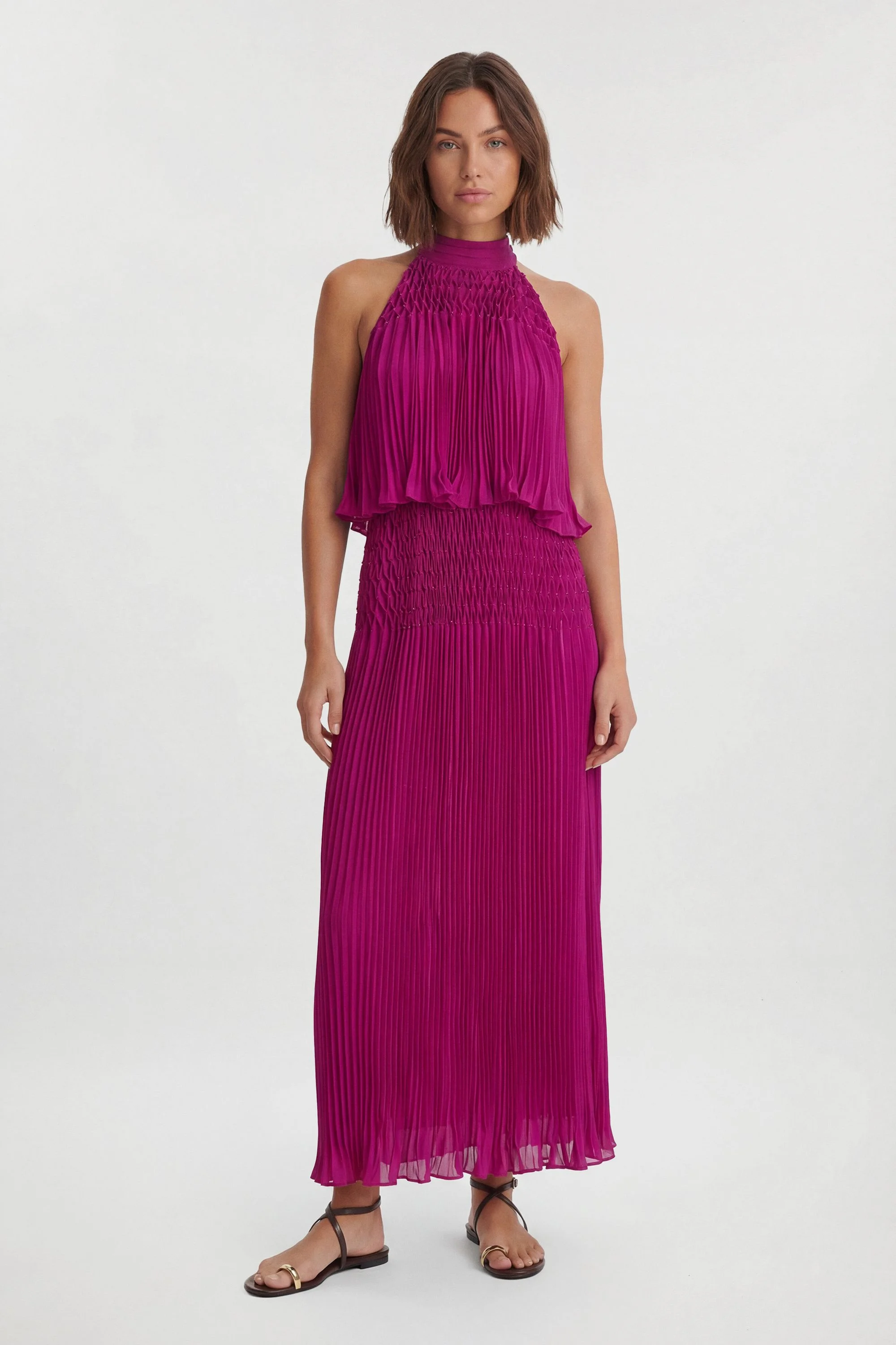 Placement Pleated Halterneck Maxi Dress - 1