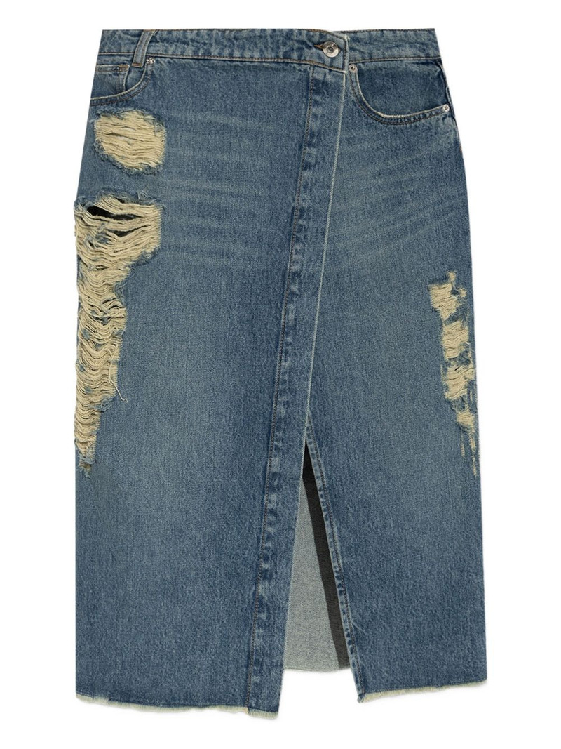 distressed slit-front denim skirt 1