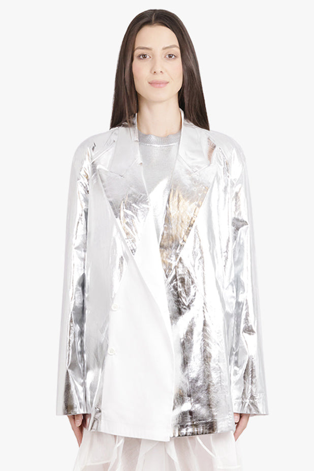 CAPLAN SILVER OVERLAY DOUBLE BREASTED SHIRT JACKET | SILVER/WHITE - 3
