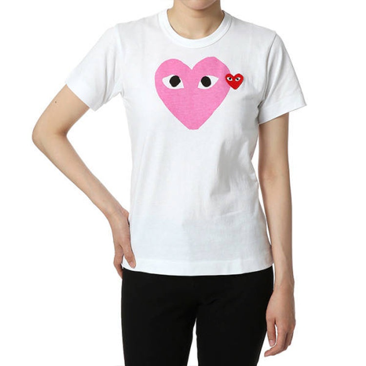 (WMNS) COMME des GARCONS PLAY Colored Heart Tee 'White Pink' AZ-T105-051-4 - 2
