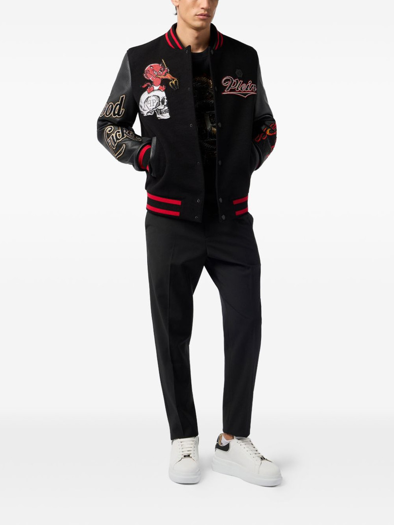 PHILIPP PLEIN leather-sleeve skull-detail bomber jacket outlook