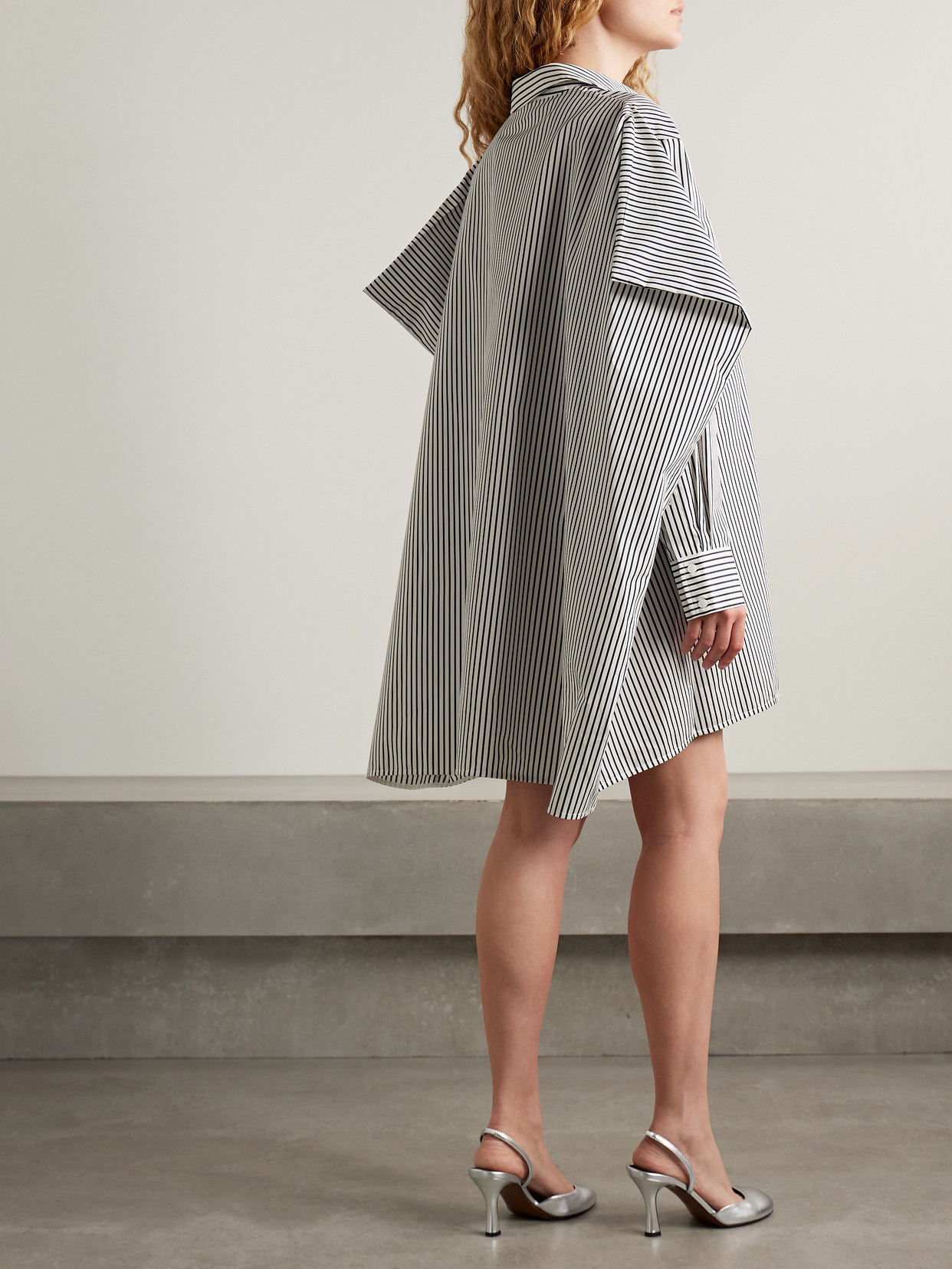 Isla Cape-effect Striped Cotton And Silk-blend Poplin Mini Shirt Dress - 3