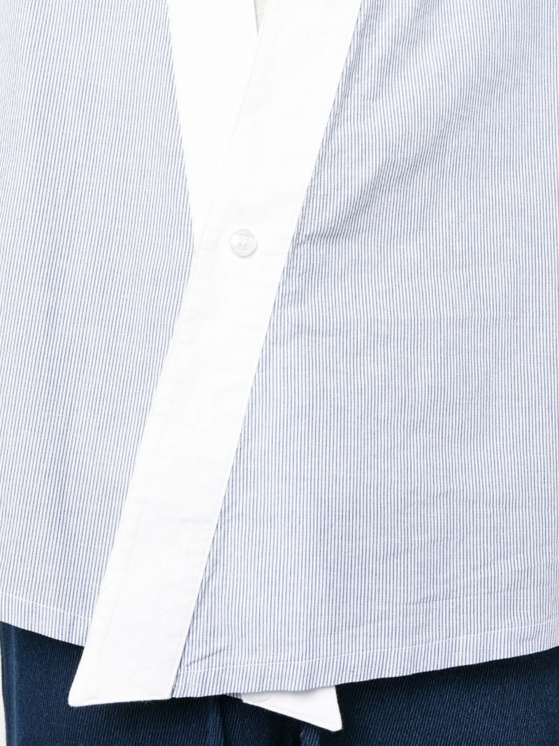 pinstripe-print collarless shirt - 5