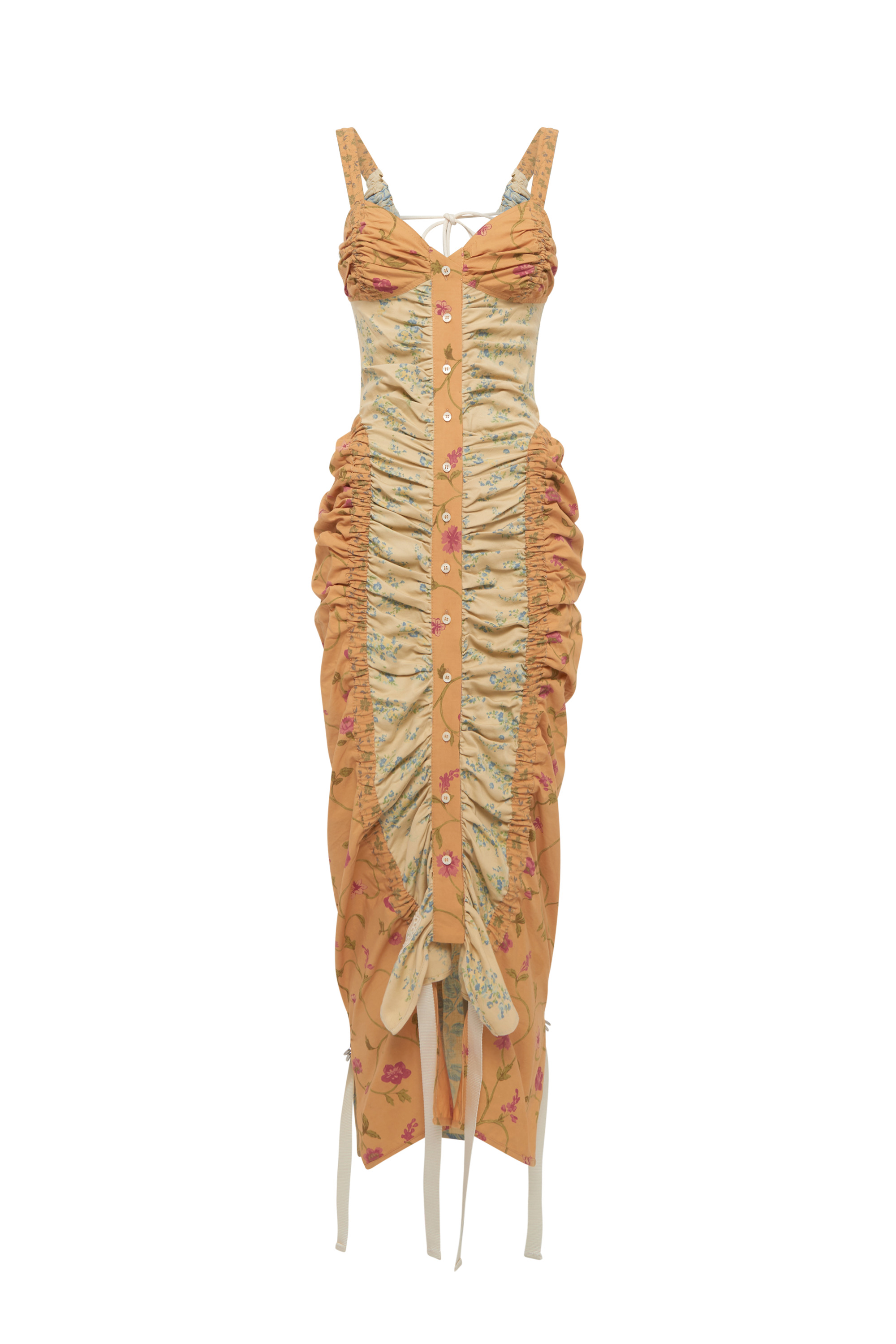 Upcycled Floral Linen Strap Dress - 1