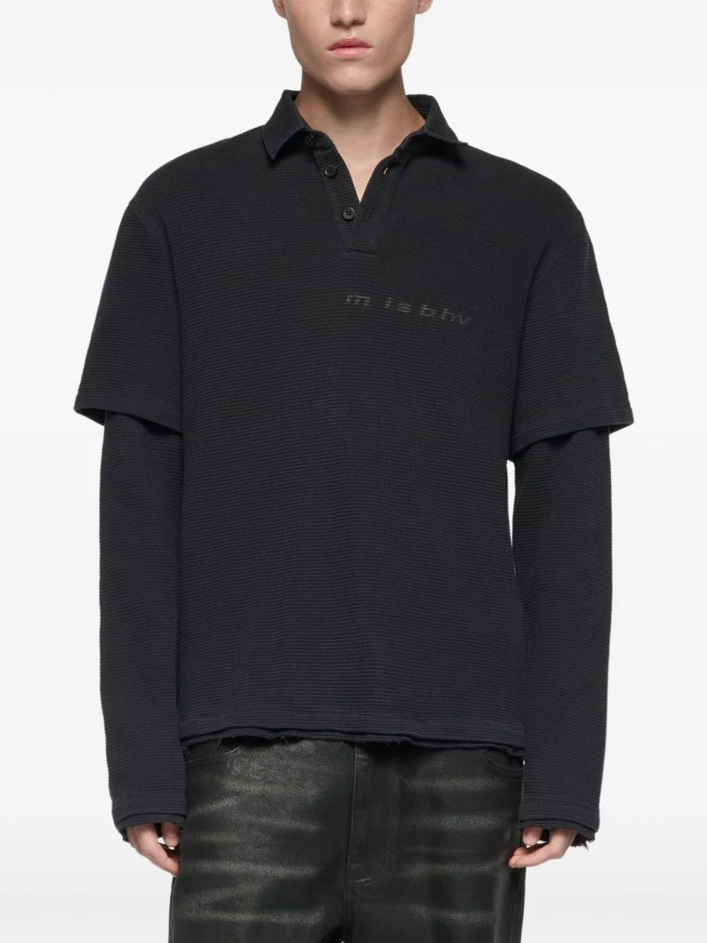 graphic layered long-sleeved polo shirt - 1