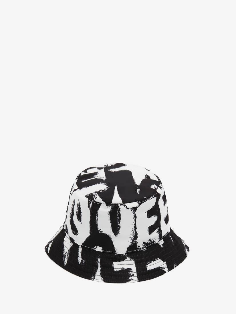 Women's McQueen Graffiti Bucket Hat in Black/ivory - 1