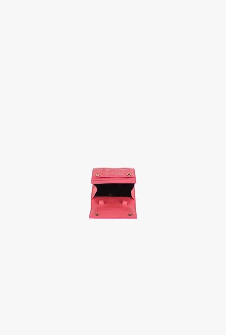 Salmon pink debossed leather card holder with Balmain monogram and chain - 4