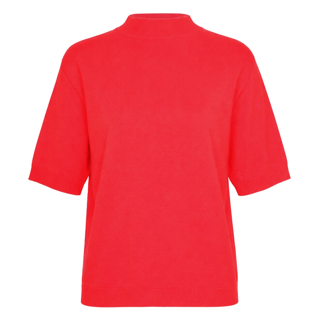 Bateau Neck Short Sleeve Knit Top - 1