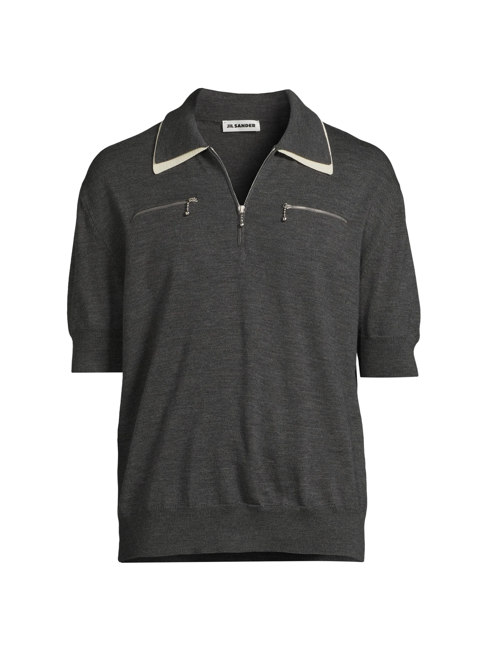 Men's Wool Knit Relaxed-Fit Polo Sweater - Ash Grey - 1