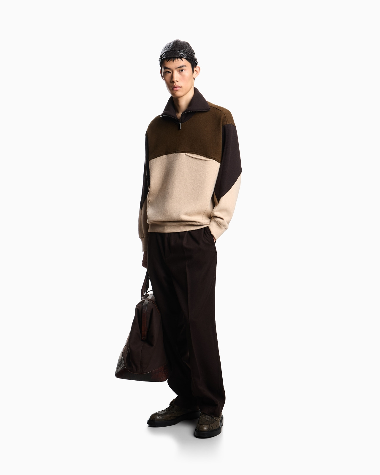 MOCK-NECK JUMPER IN A WOOL COLOUR-BLOCK JACQUARD - 2