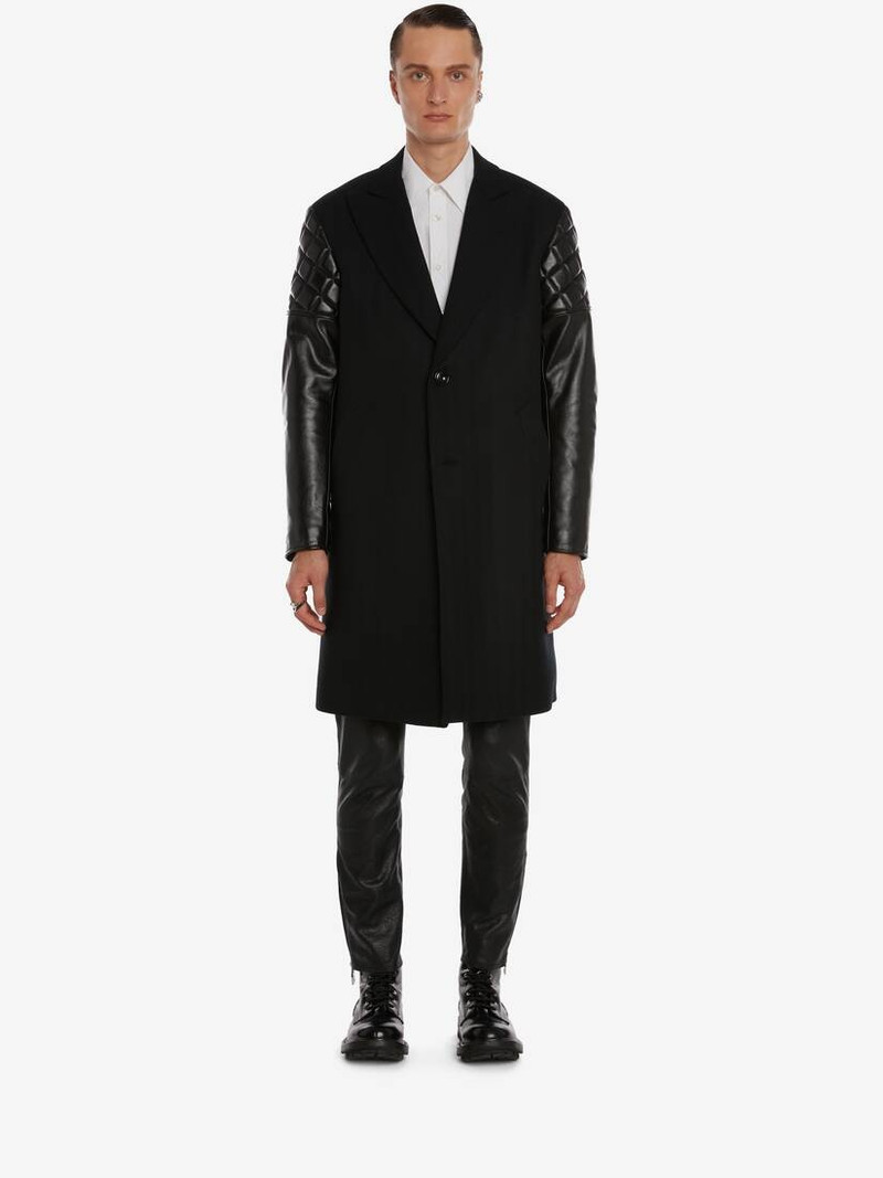 Alexander McQueen Hybrid Biker Sleeve Coat in Black outlook