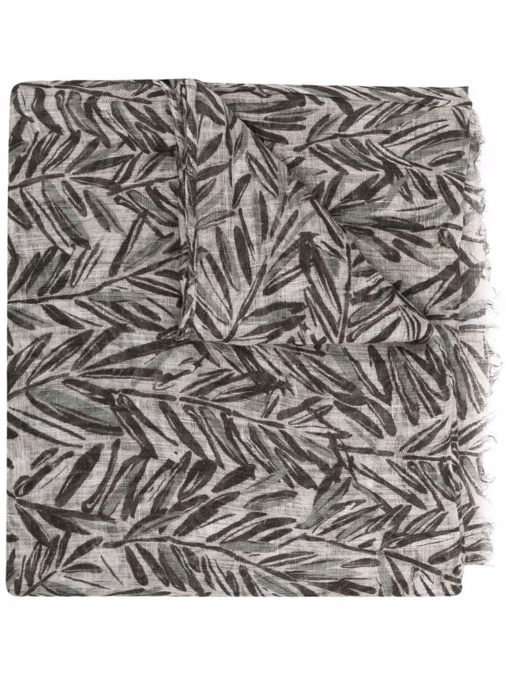 leaf-print linen scarf - 1