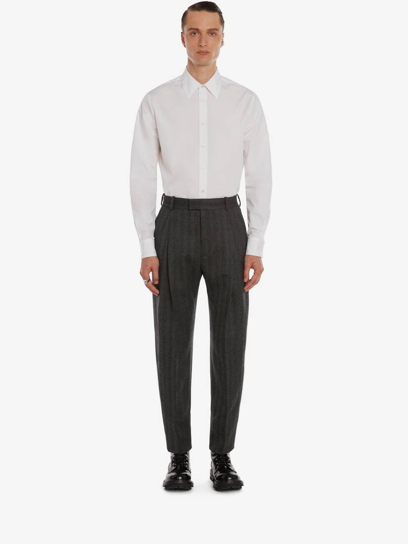 Wool Herringbone Trouser in Pale Grey - 2