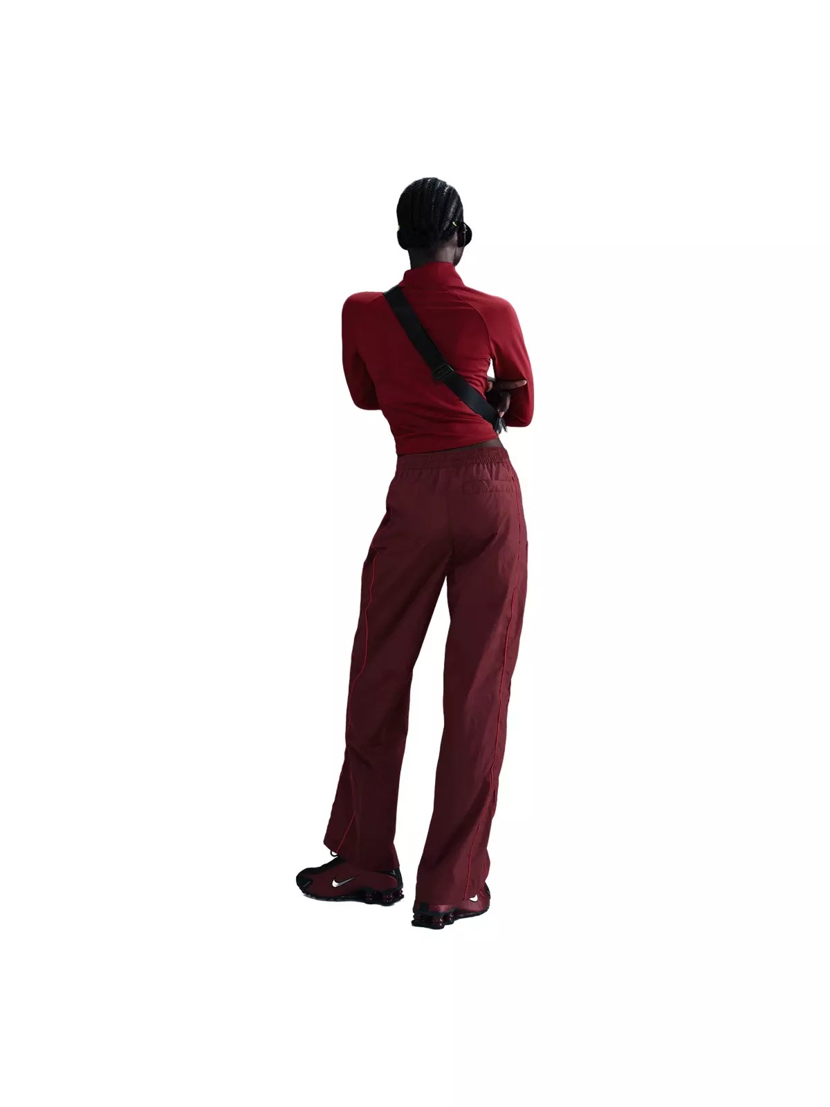 Women's Windrunner High-Waisted Woven Open-Hem Pants - Red - 2