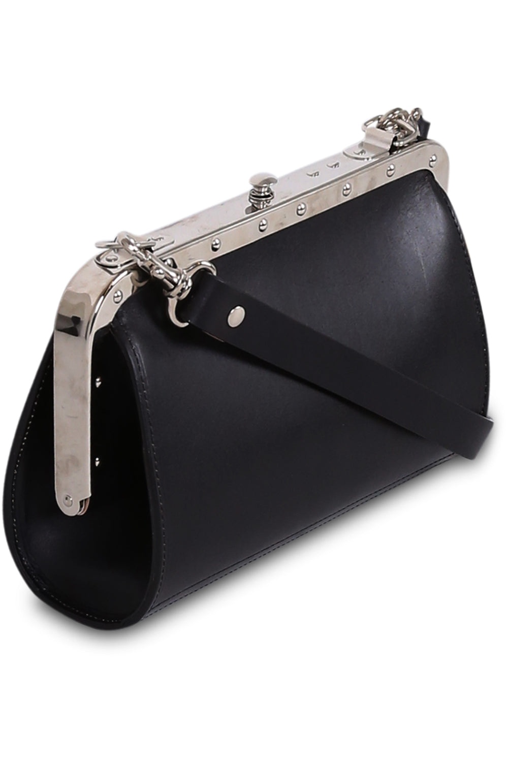 LEATHER CLASP STUD BAG | BLACK - 3
