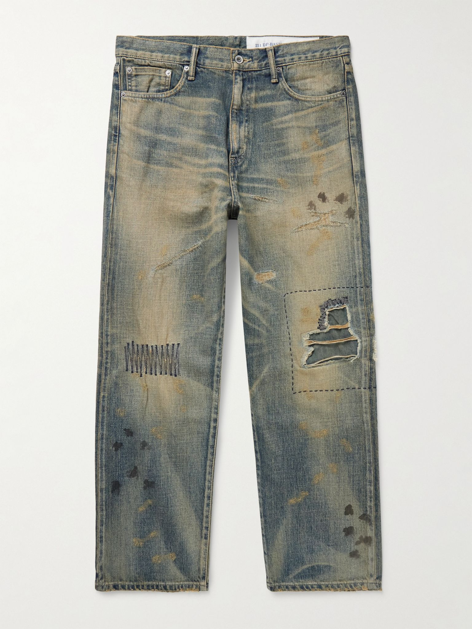 Savage Straight-Leg Distressed Selvedge Jeans Blue - 1