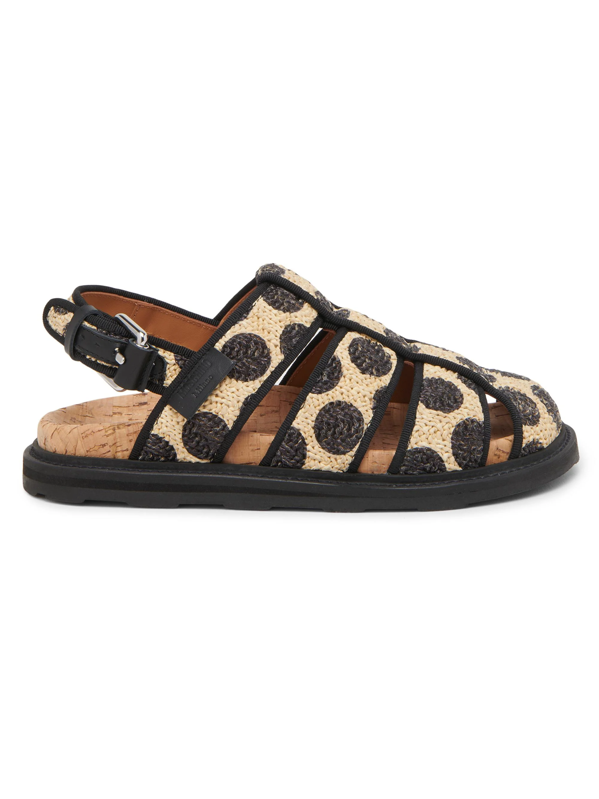 Women's Polka Dot Woven Raffia Sandals - Natural Black - 1