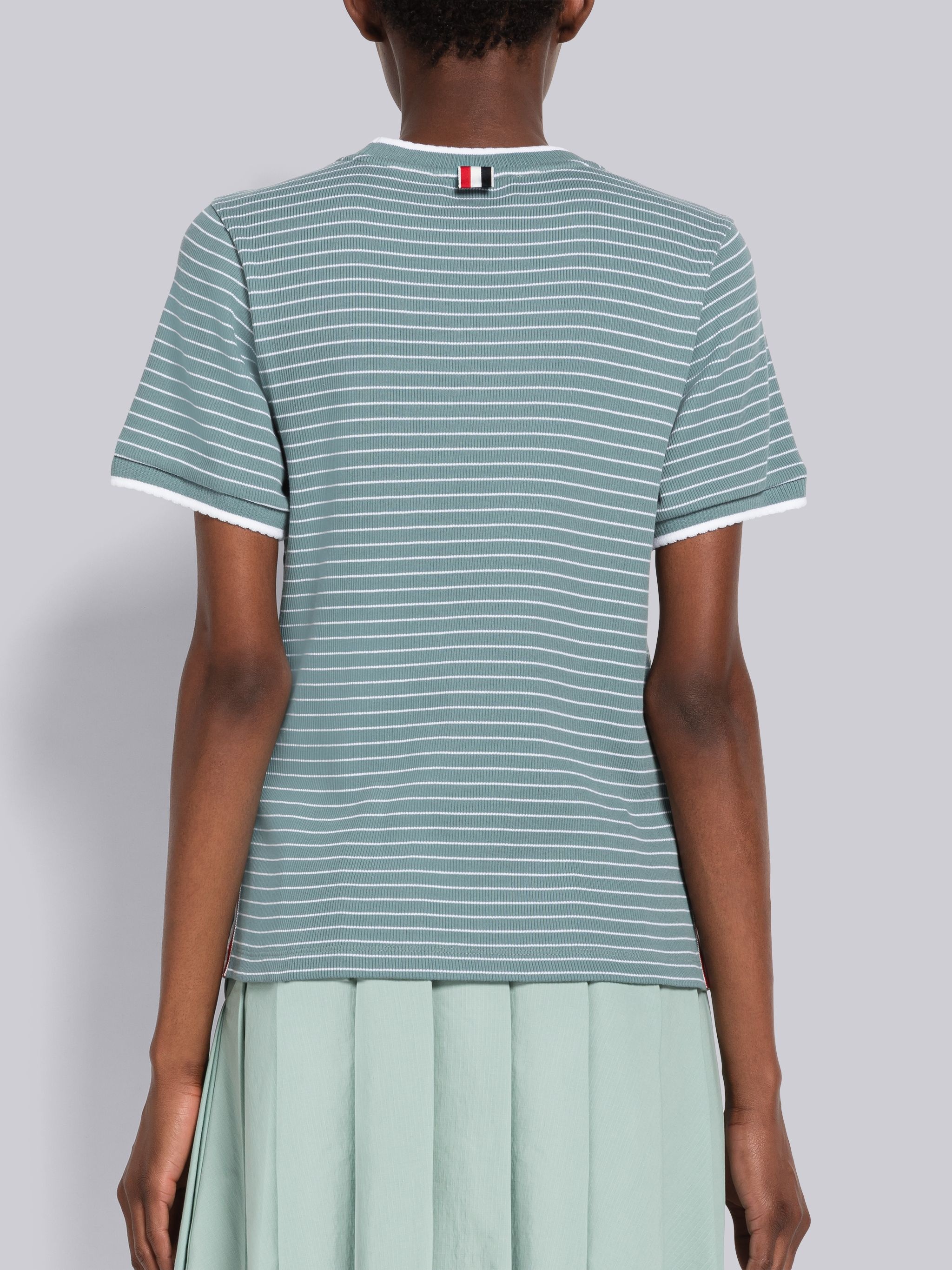 Pinstripe Rib Scalloped Short Sleeve Tee - 3