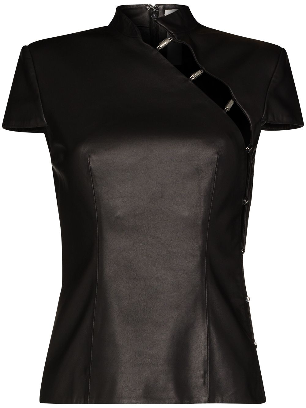 cutout short-sleeve leather top - 1