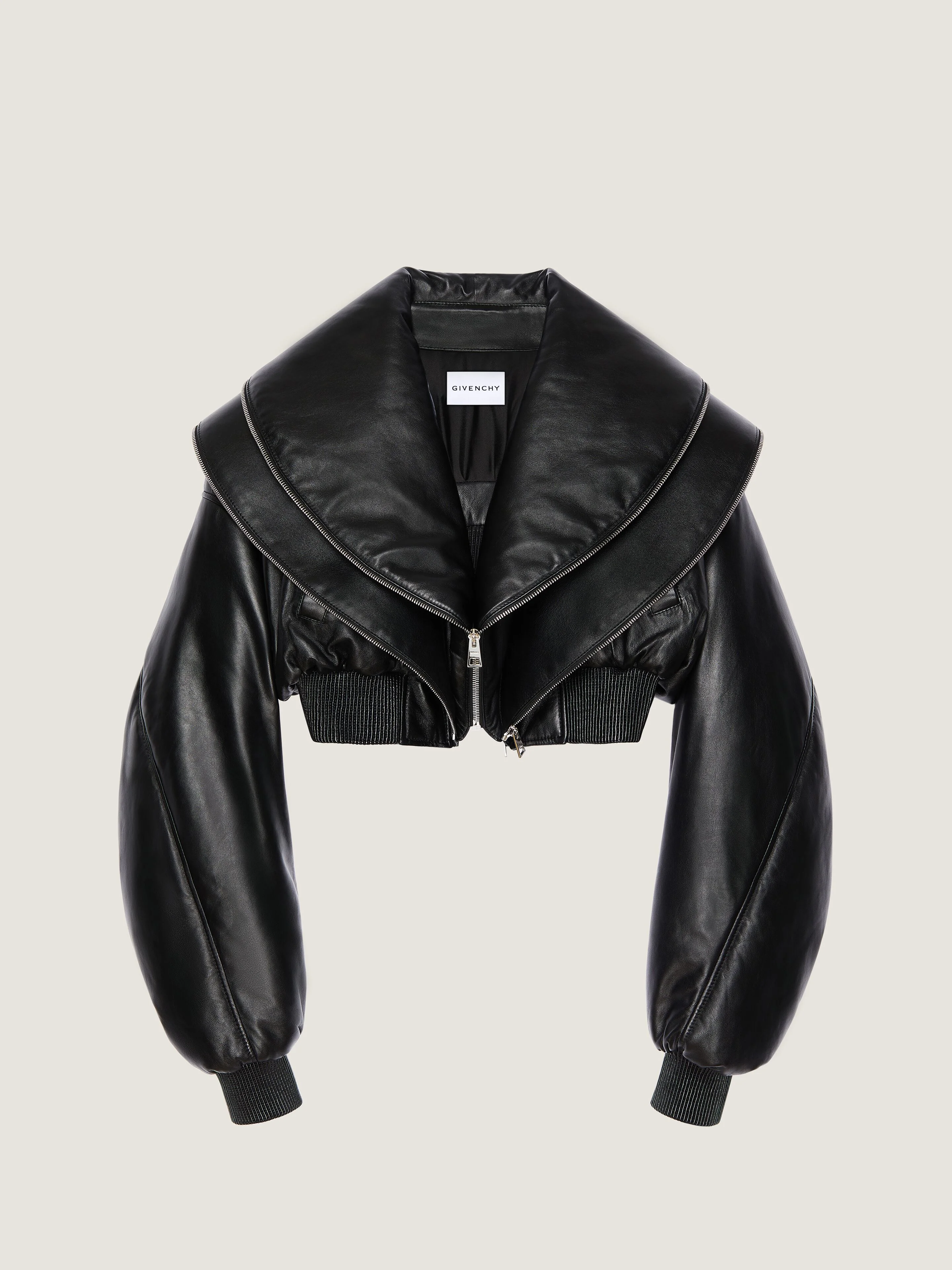 CROPPED BOMBER WITH ZIPPED SHAWL COLLAR IN LEATHER - 1