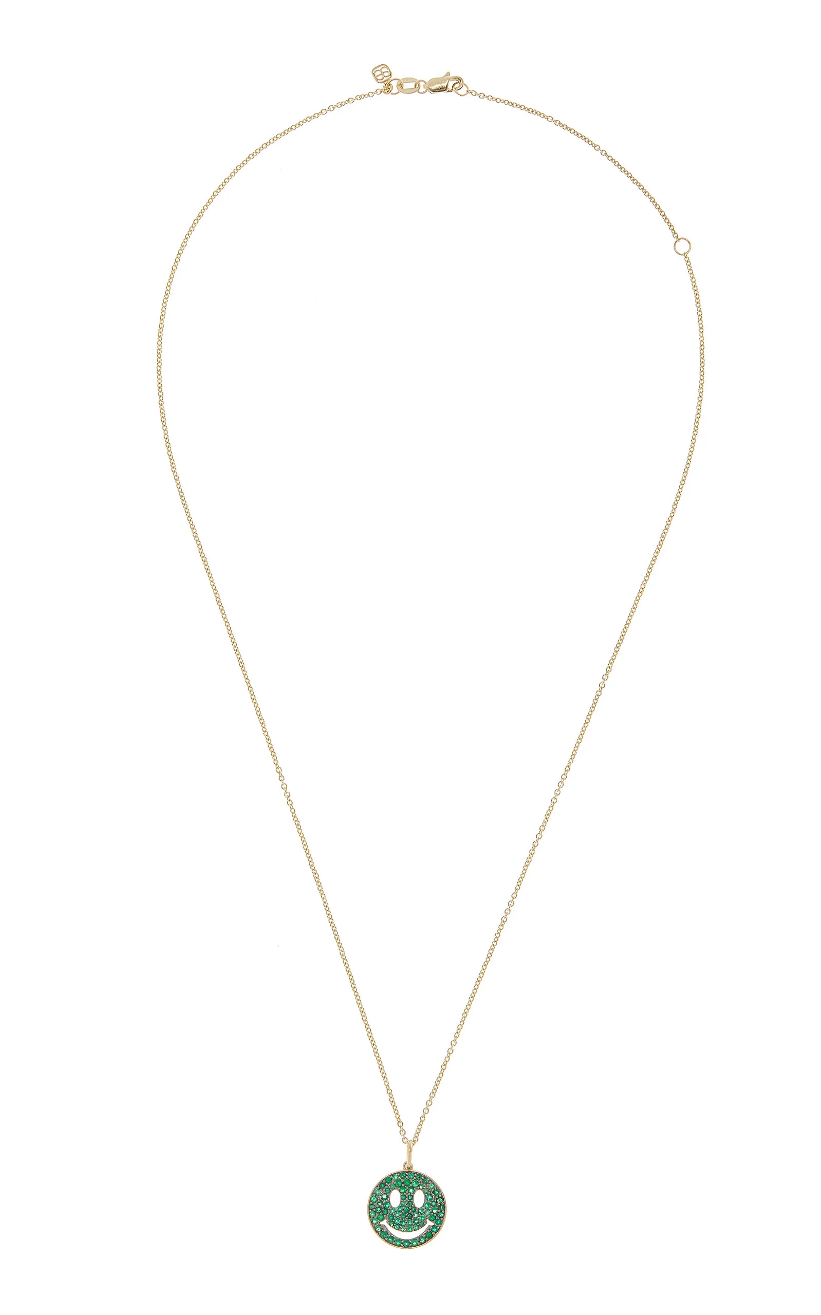 Medium Happy Face 14K Yellow Gold Emerald Necklace green - 1