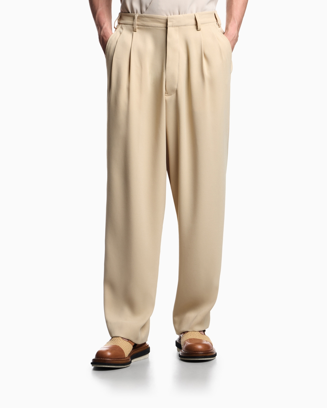 FLUID SANDBLASTED FABRIC TROUSERS WITH PLEATS - 4
