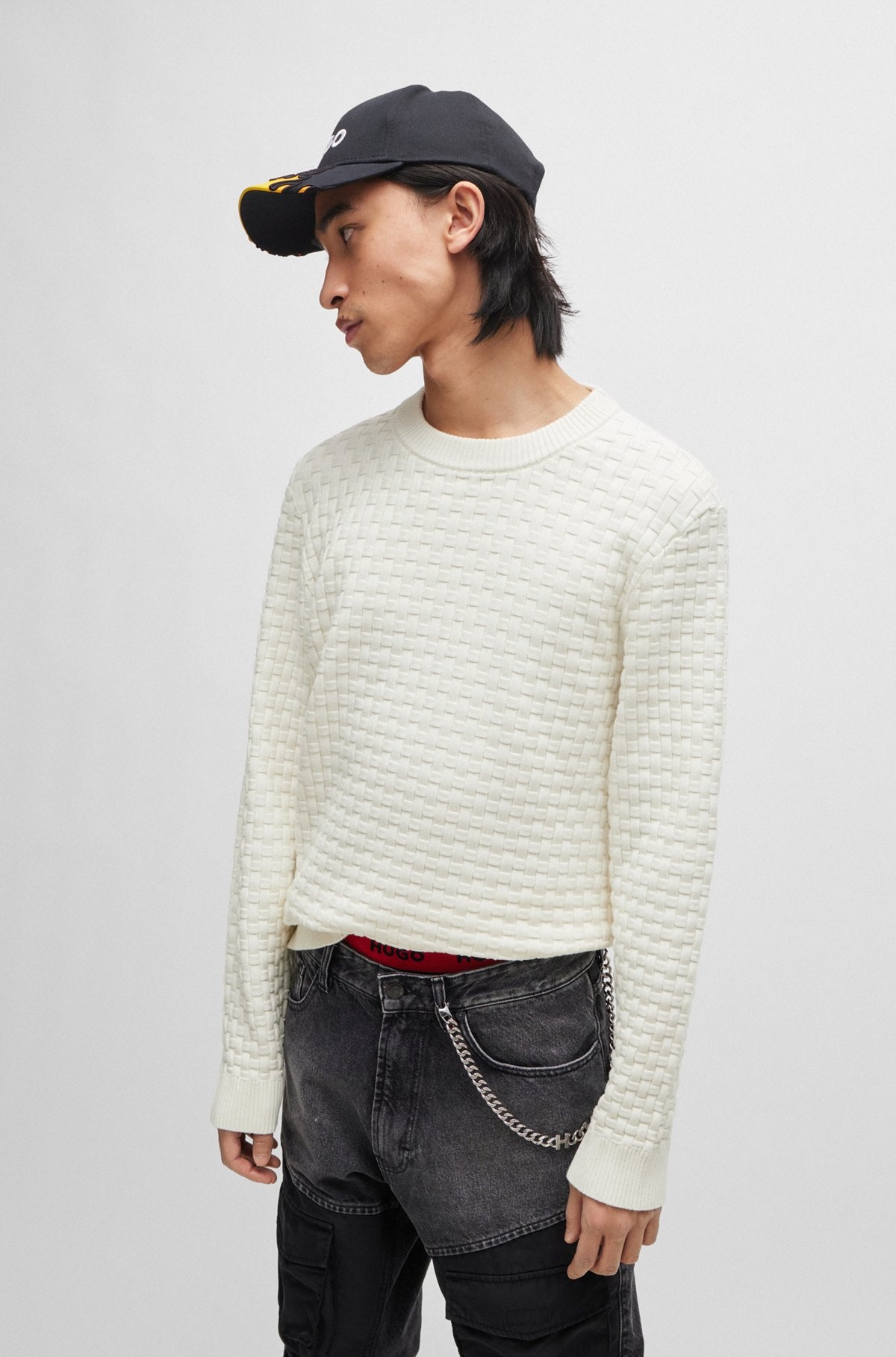 RELAXED-FIT PURE-COTTON SWEATER WITH 3D KNITTED PATTERN - 2