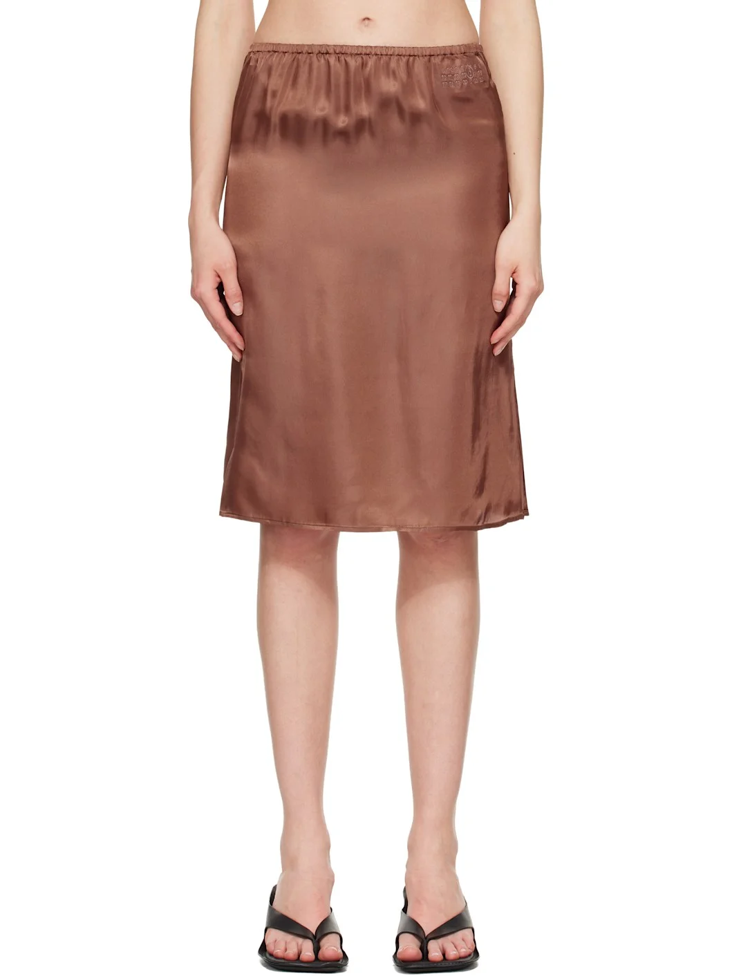 Brown Satin Midi Skirt - 1