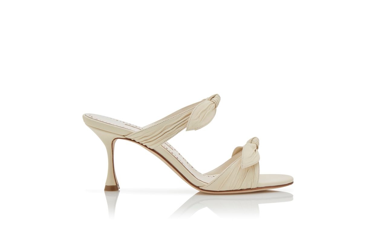 Cream Nappa Leather Bow Detail Mules - 1