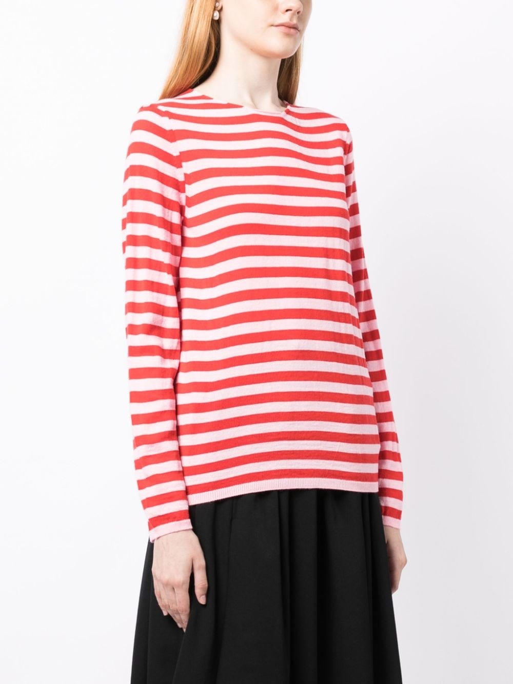 stripe-pattern crew neck jumper - 4