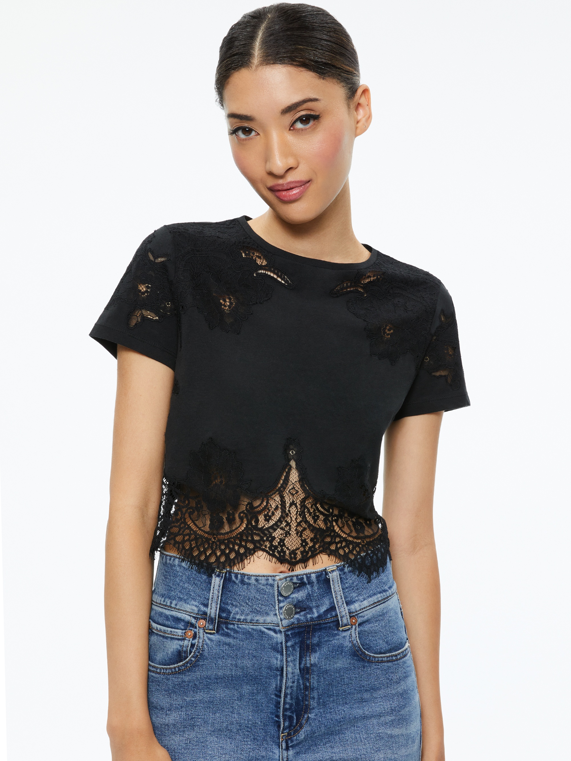 Alice And Olivia Women's Tawny Ruffle Lace Crop Top In Green