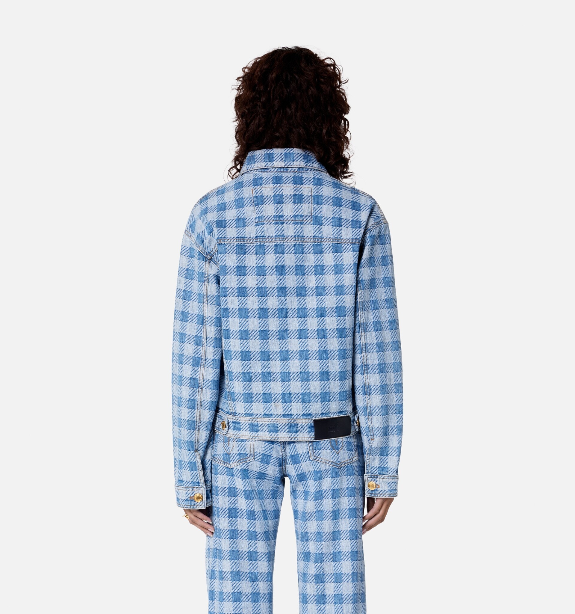 Gingham Boxy Fit Denim Jacket - 7