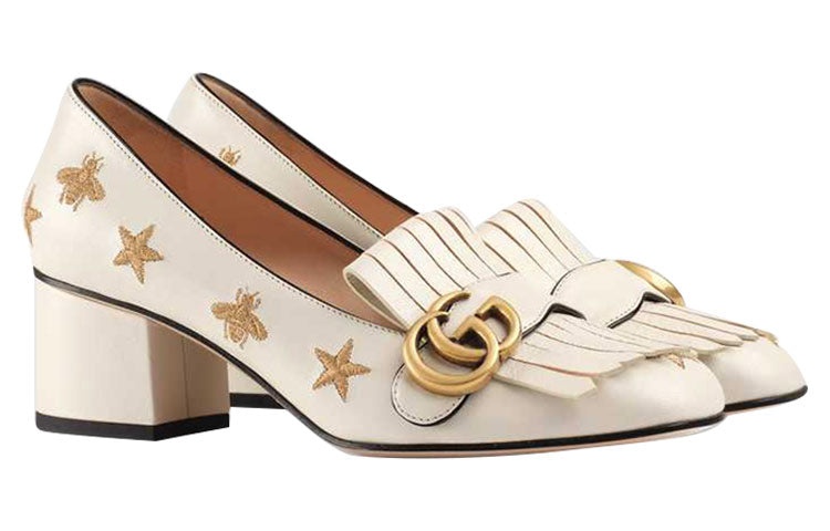 (WMNS) Gucci Marmont Embroidered Leather Mid-heel Pump 'Bee Star-White' 551548-D3V00-9022 - 2