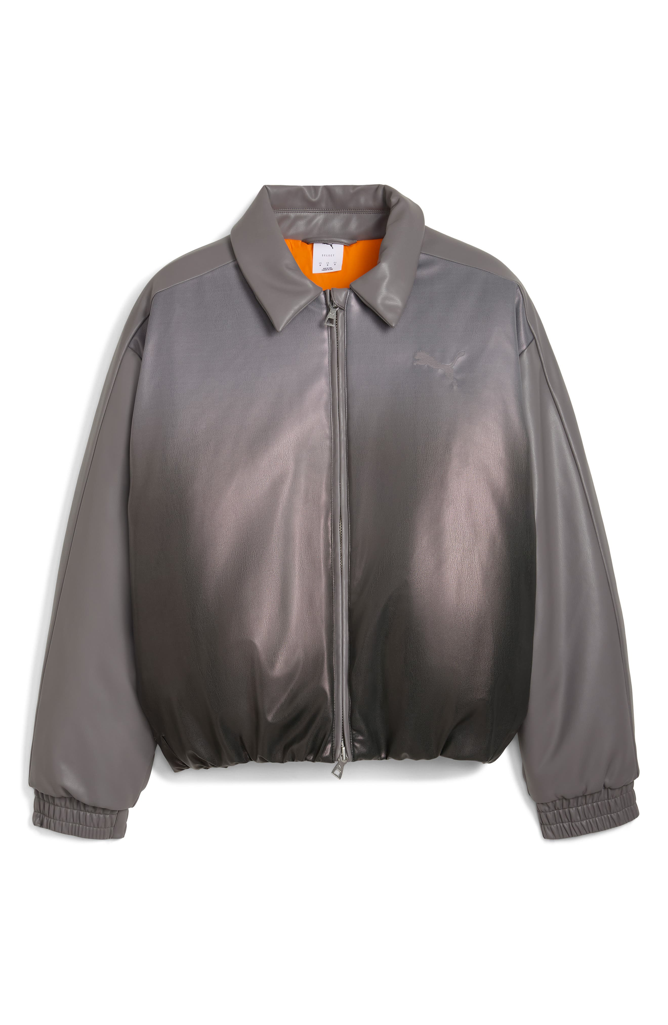 PUMA Oversize Faux Leather Bomber Jacket in Shadow Gray at Nordstrom - 4