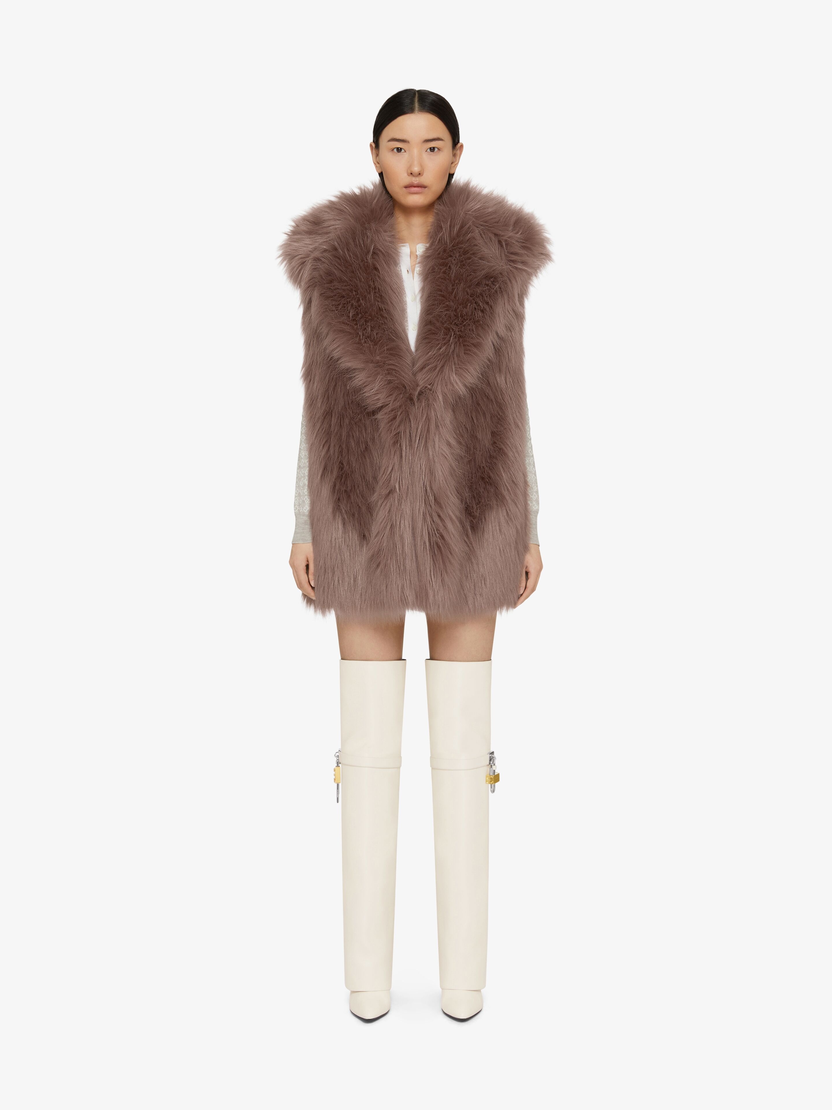 SLEEVELESS JACKET IN FAUX FUR AND KNIT - 2