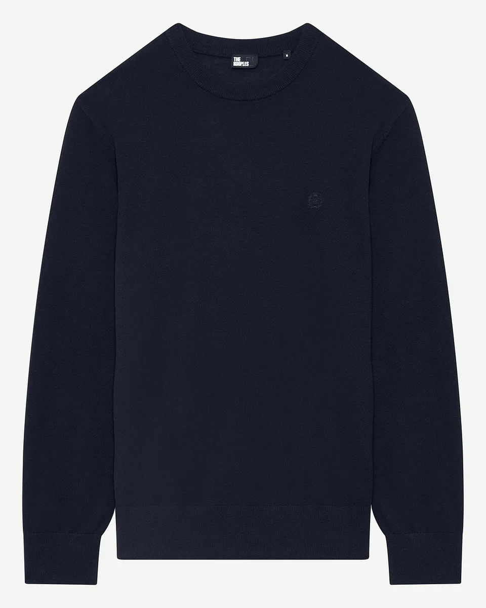 ROUND-NECK SWEATER IN NAVY MERINO WOOL - 1