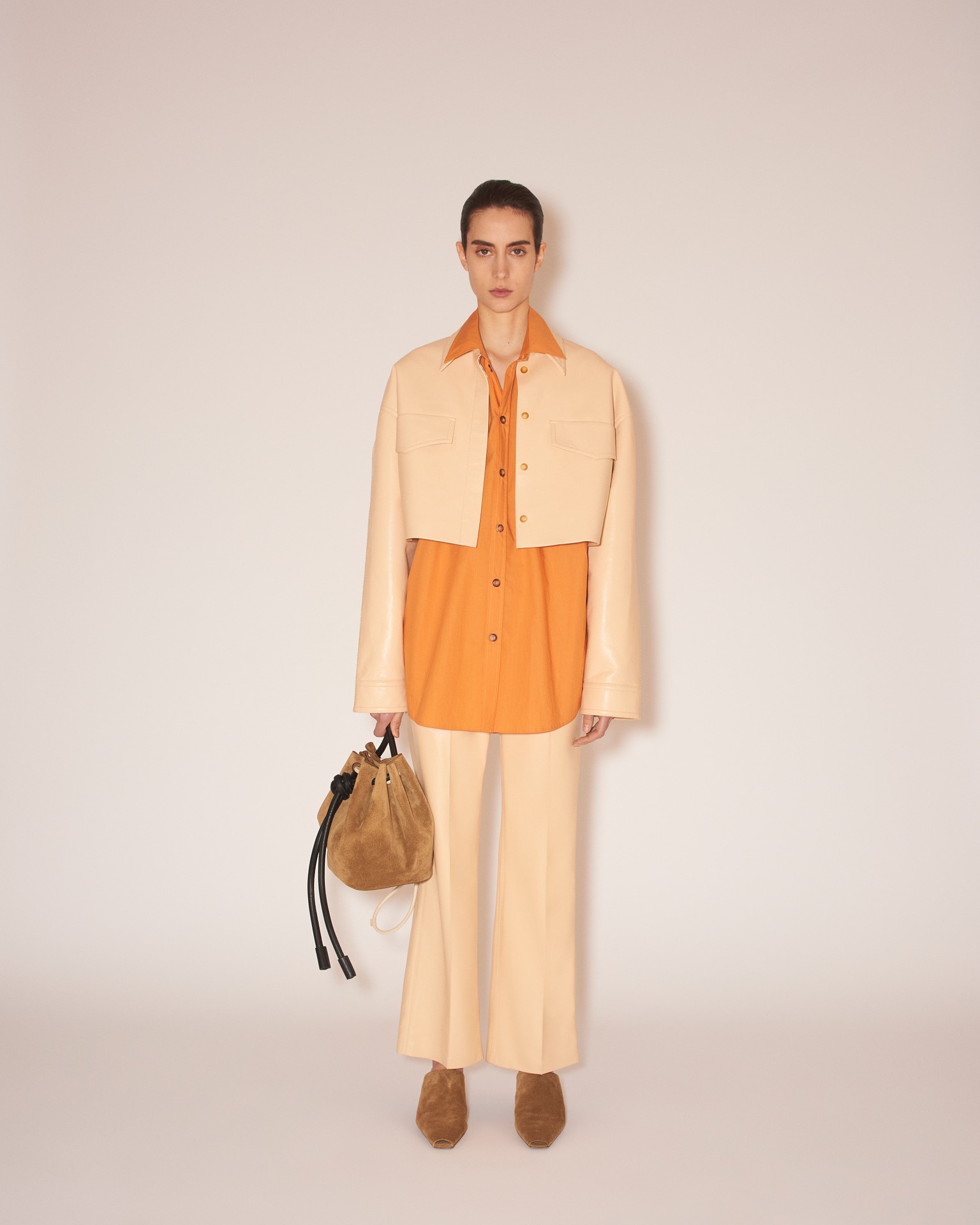 MARTE - Regenerated leather merrow-stitch jacket - Eggshell - 3