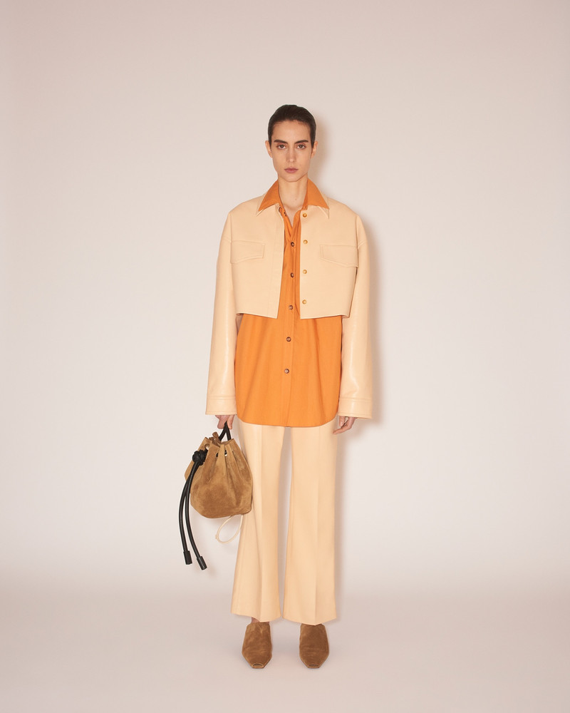 MARTE - Regenerated leather merrow-stitch jacket - Eggshell 3