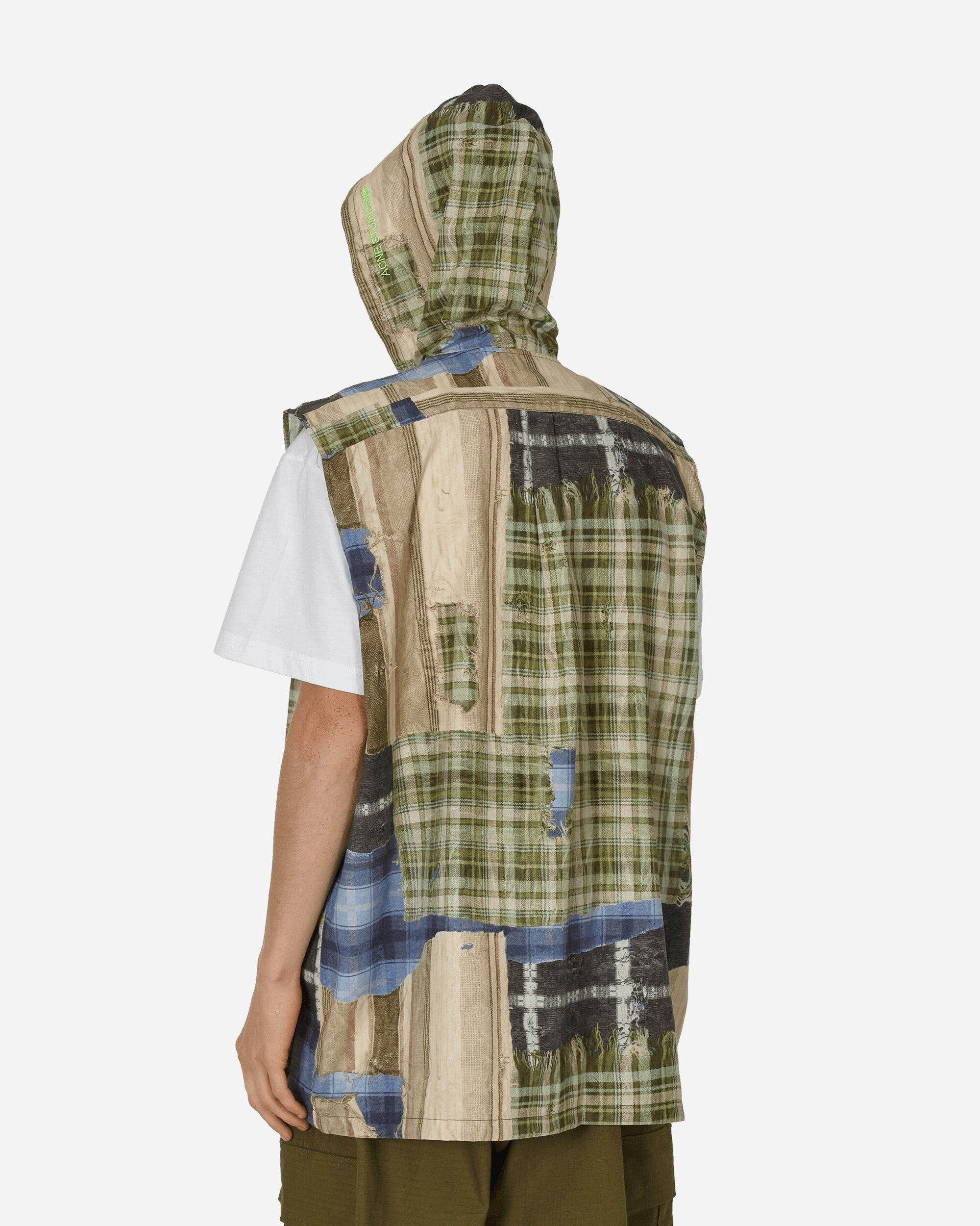 Printed Sleeveless Hooded Jacket Green - 3