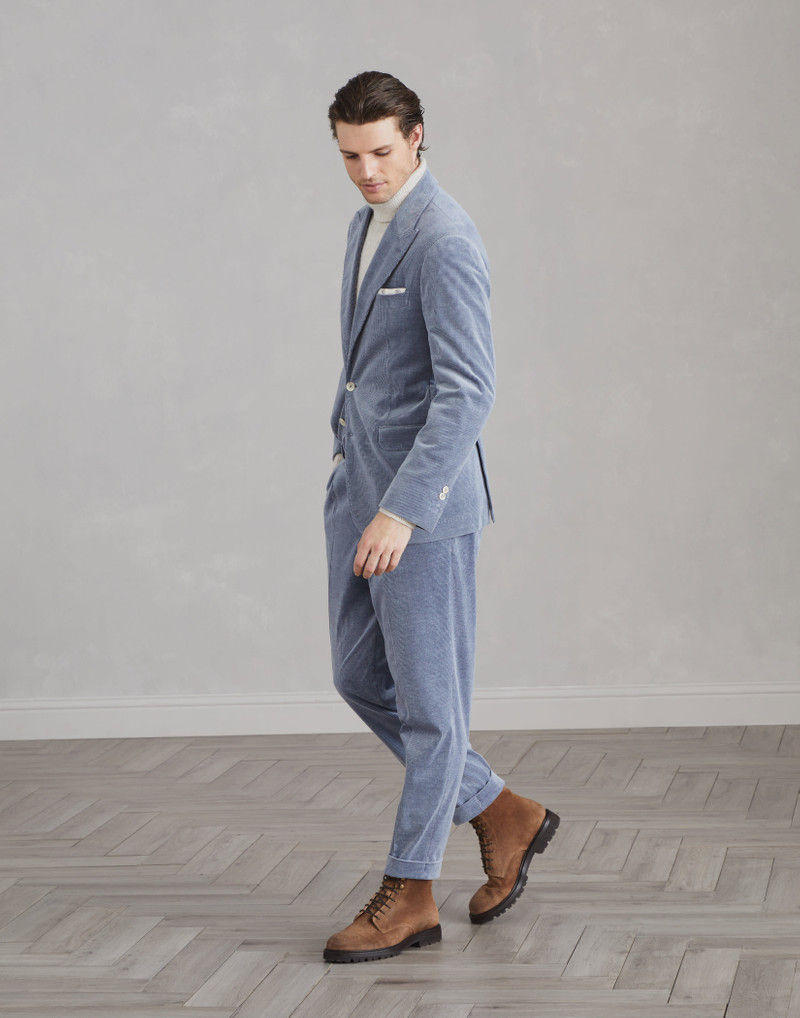 Comfort cotton and cashmere corduroy Leisure suit: peak lapel jacket and trousers with double pleats 1