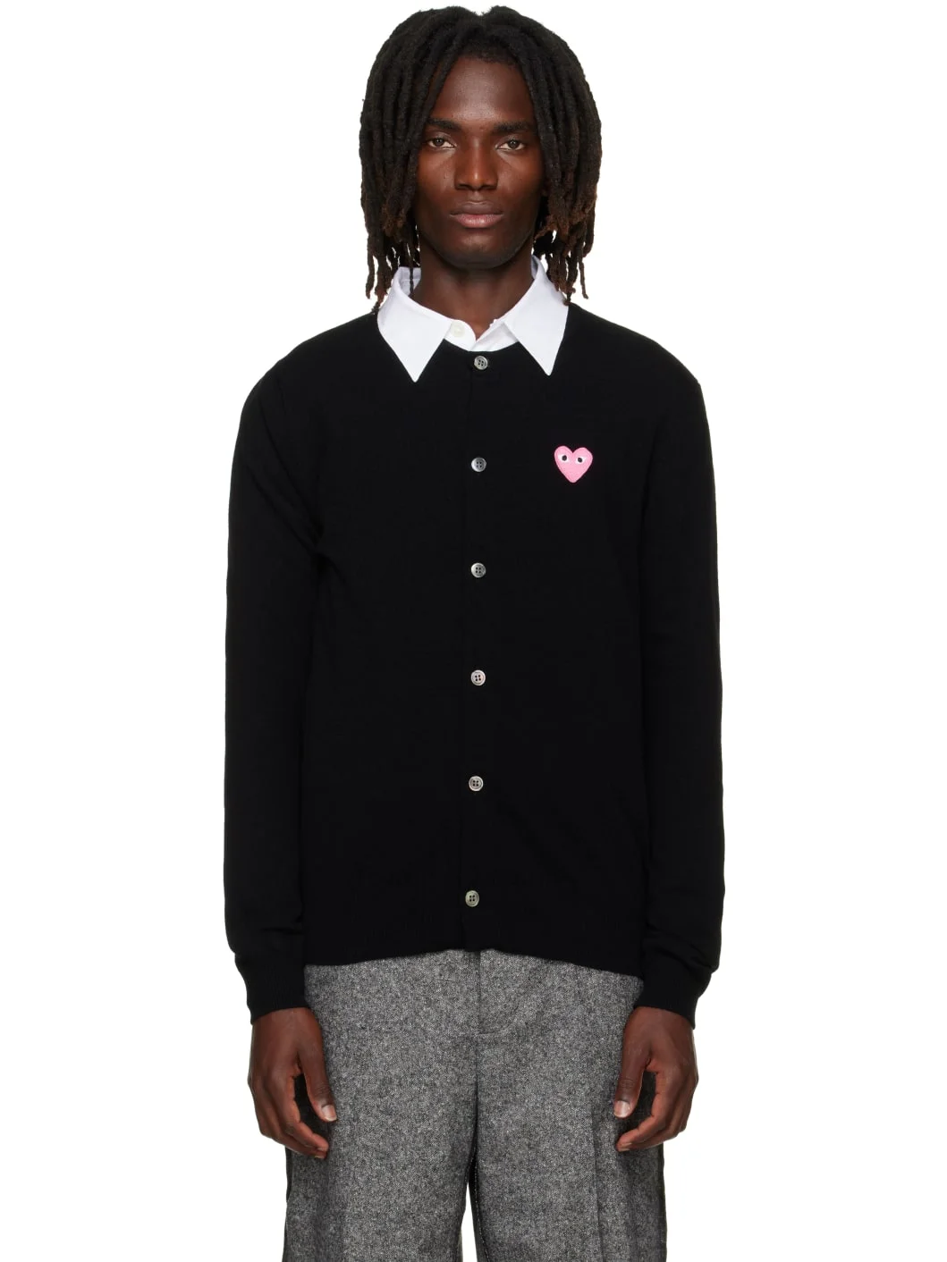 Black Heart Emblem Round Neck Cardigan - 1