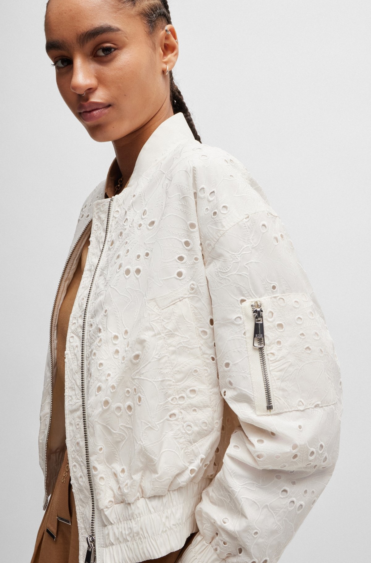 EMBROIDERED BOMBER JACKET WITH ZIPPED SLEEVE POCKET - 6