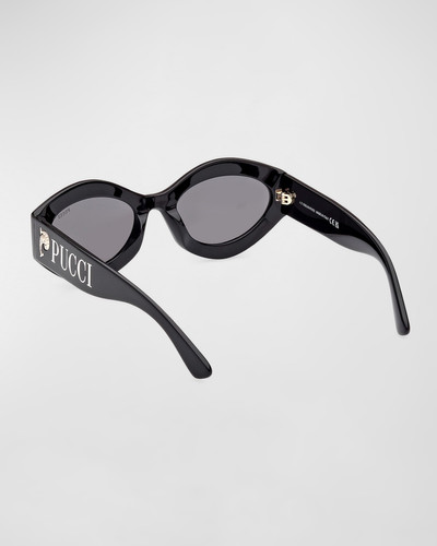EMILIO PUCCI Logo Acetate & Metal Oval Sunglasses outlook