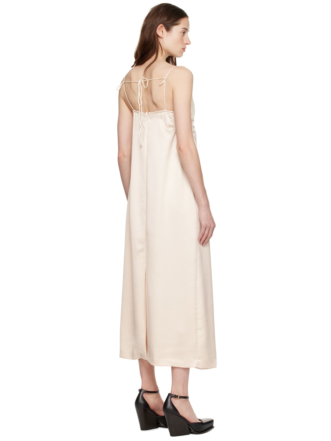 Beige V-Neck Midi Dress - 3