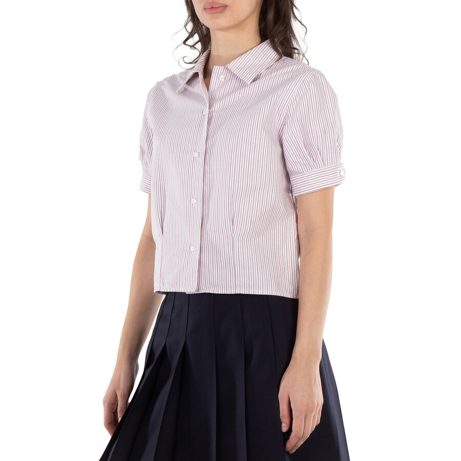 Thom Browne Short Sleeve Stripe Oxford Blouse - 4
