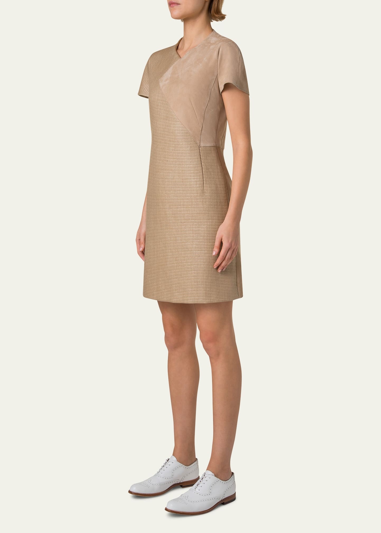 Suede & Raffia-Blend Mini Dress - 4