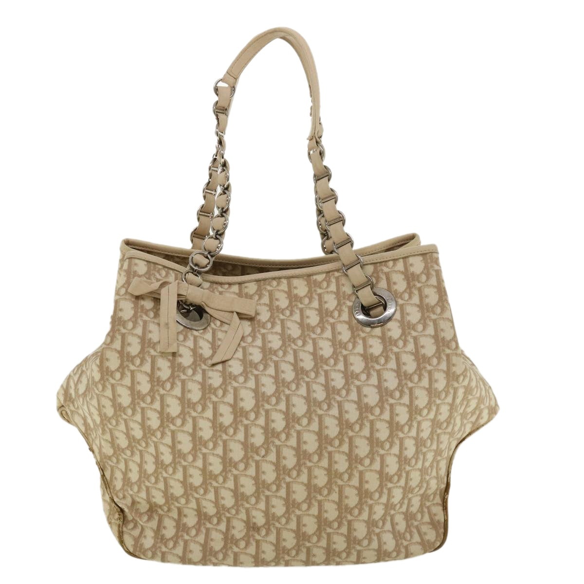 DIOR Trotter Canvas Chain Tote Bag Leather Beige - 13